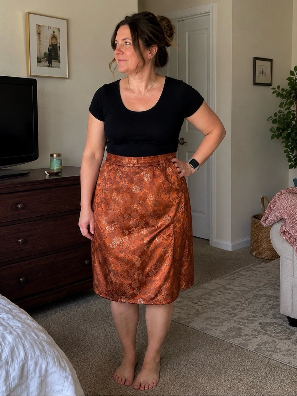 Y2K W.D.N.Y. Copper Floral Brocade Jacquard Pencil Skirt NWT Size 12
